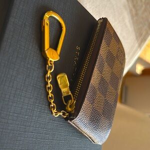 Authentic Louis Vuitton Brown Key Pouch with Gold Zipper